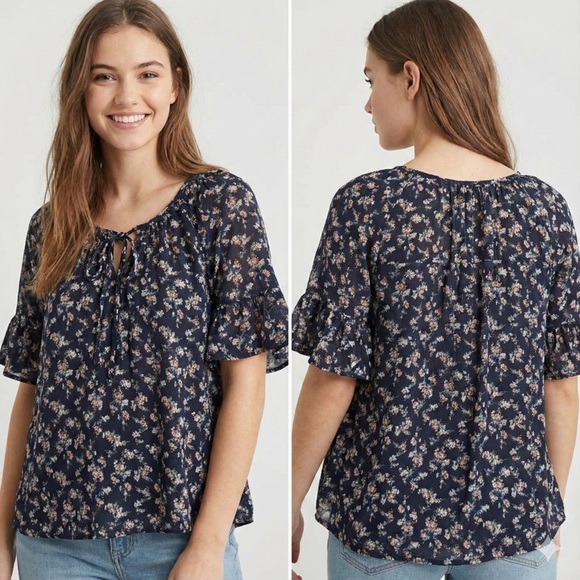 American Eagle Outfitters Tops - American Eagle Outfitters Navy Floral Blouse